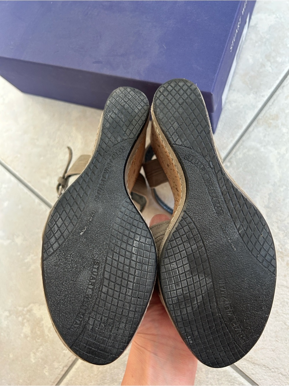 Stuart Weitzman Minky Rock Suede Cork Wedge Sandals Size 6.5 - Picture 4 of 9